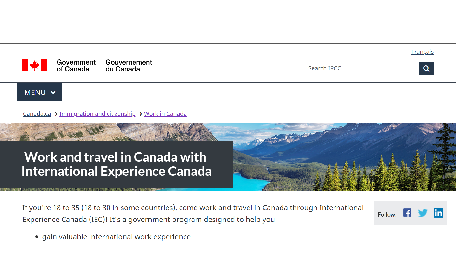International Experience Canada application portal